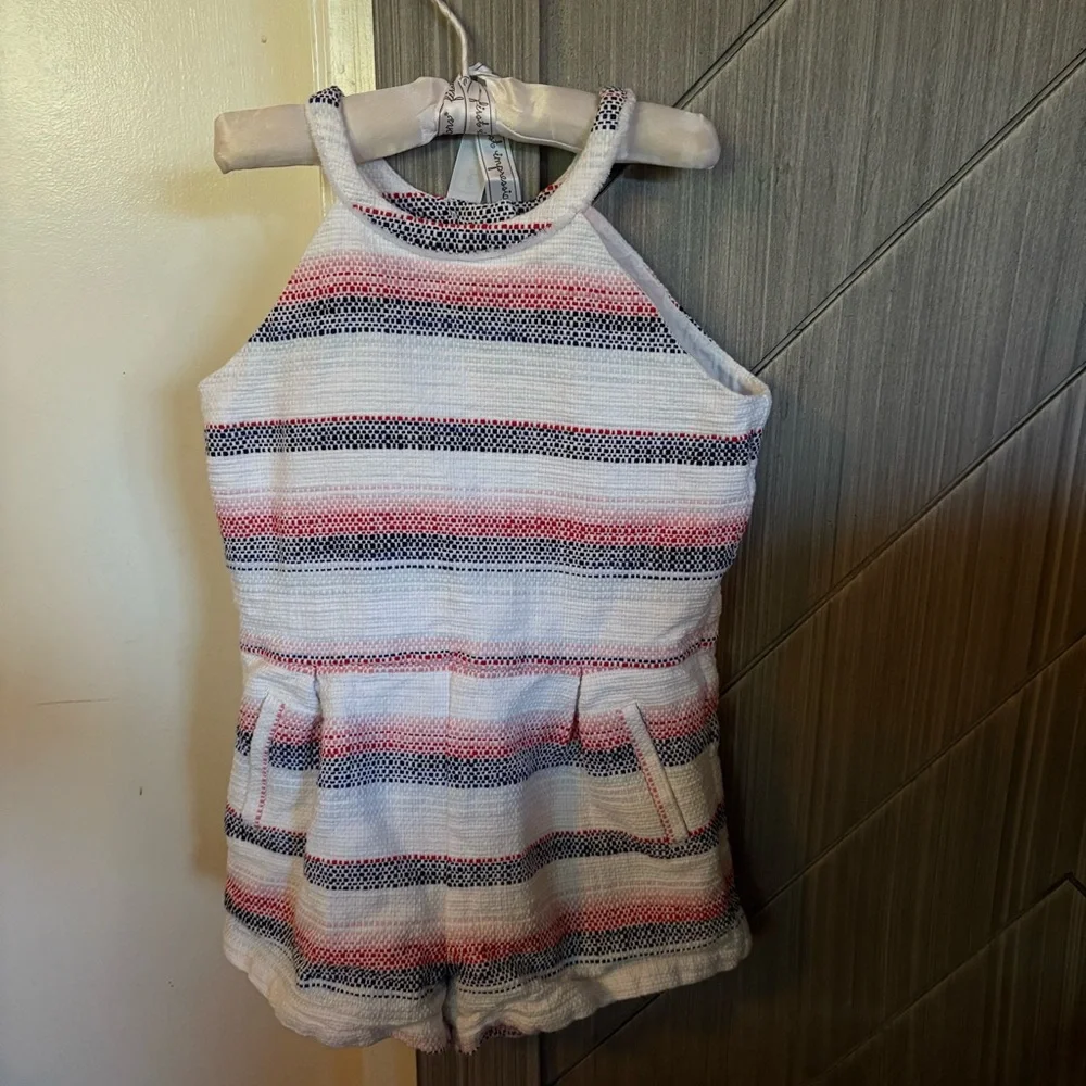Janie & Jack Girls Cotton Tweed Romper, Size Kids 8, White, Red, Pink, Blue